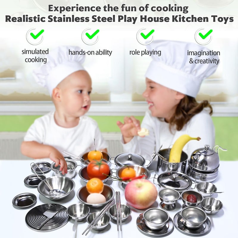 KEJIH Mini Size Kids Kitchen Pretend Play Toys Accessories with Stainless Steel Cookware Pots and Pans Set,Classic Kitchen Accessories Cooking Utensils Set Tiny Role Play Cooking Play Toy for Kids Toddlers - Image 3